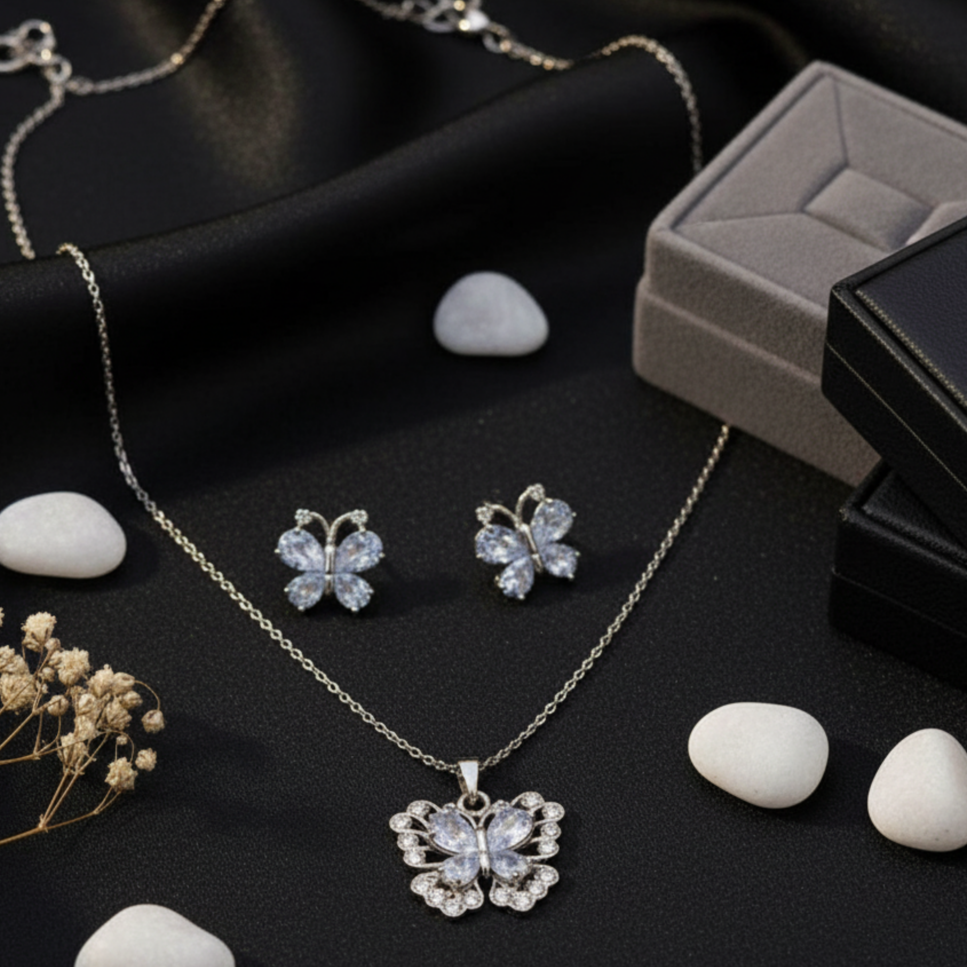 Butterfly Jewelry Set crystal jewelry, silver butterfly set