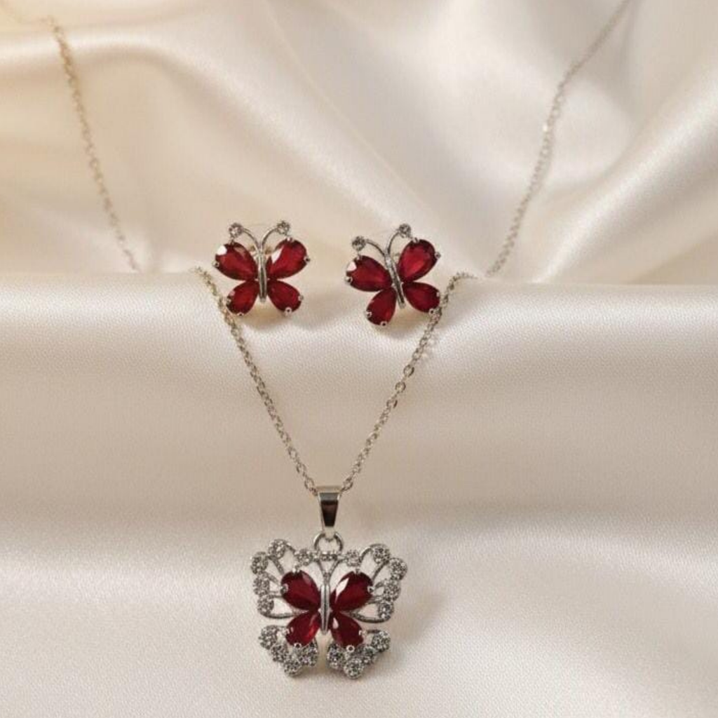 Butterfly Jewelry Set crystal jewelry, silver butterfly set