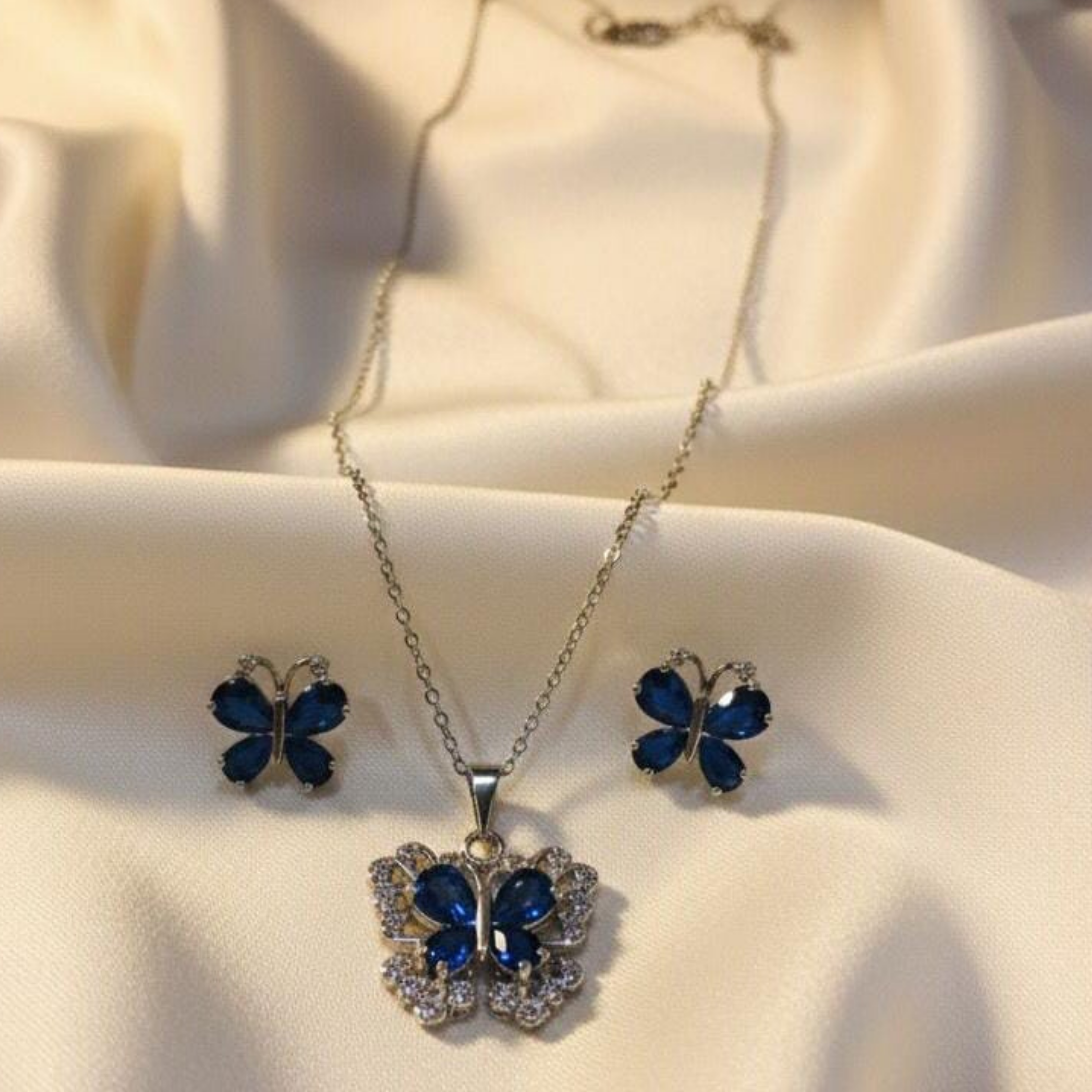 Butterfly Jewelry Set crystal jewelry, silver butterfly set